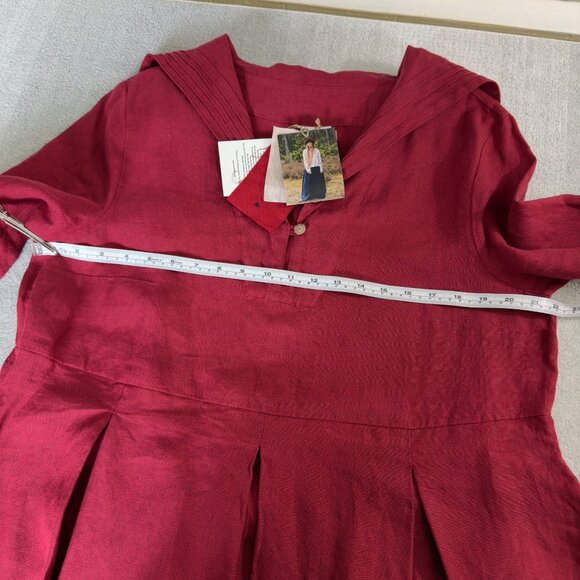 NWT Son De Flor Red Linen Long Sleeve Sailor Collar Dress L/XL Made In Lithuania - Picture 7 of 12